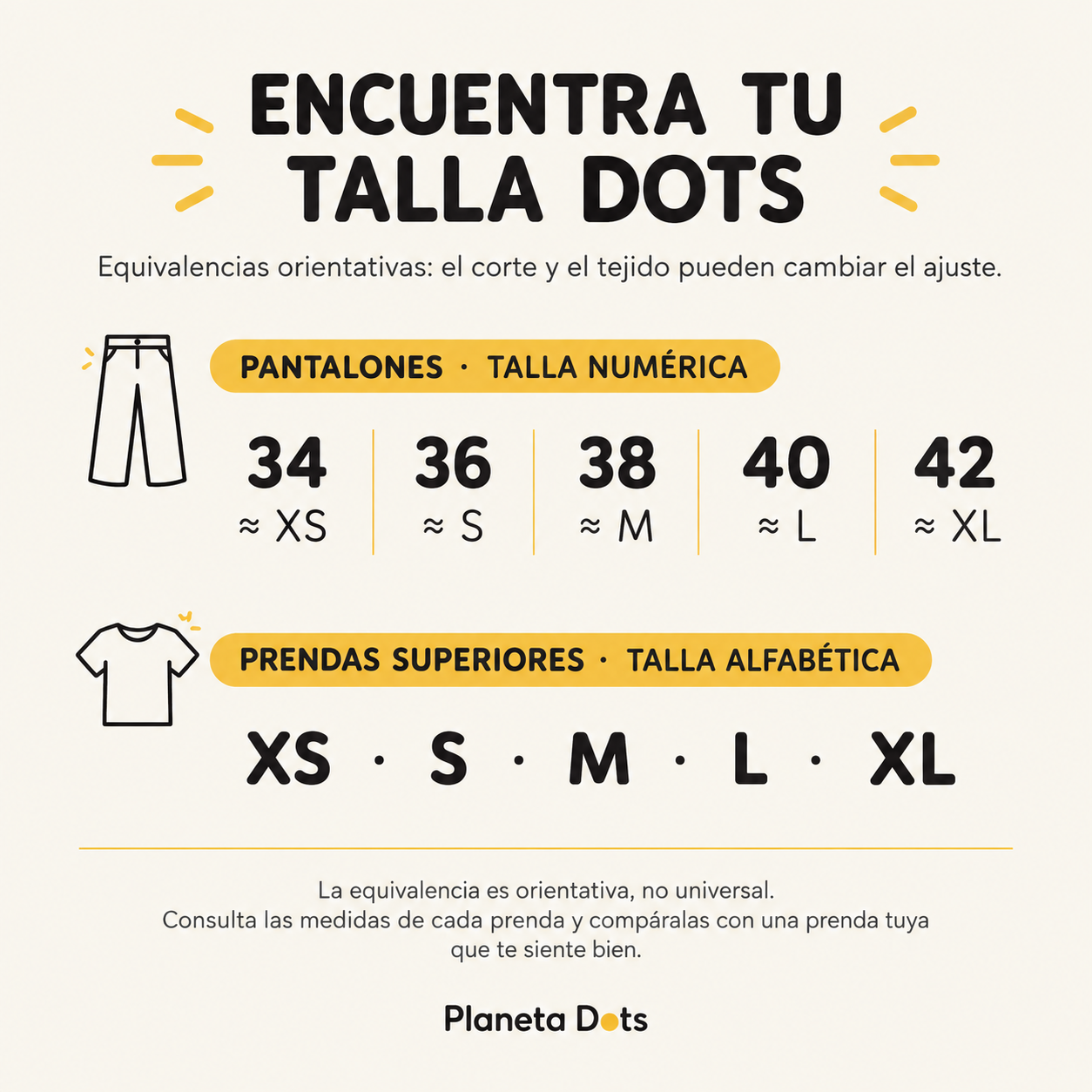 Guia de talles Dots pantalons i samarretes